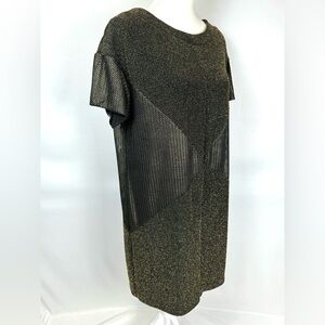 Donna Ricco Shift Dress Short Sleeves Black Gold 80s Disco Studio 54 Size 12